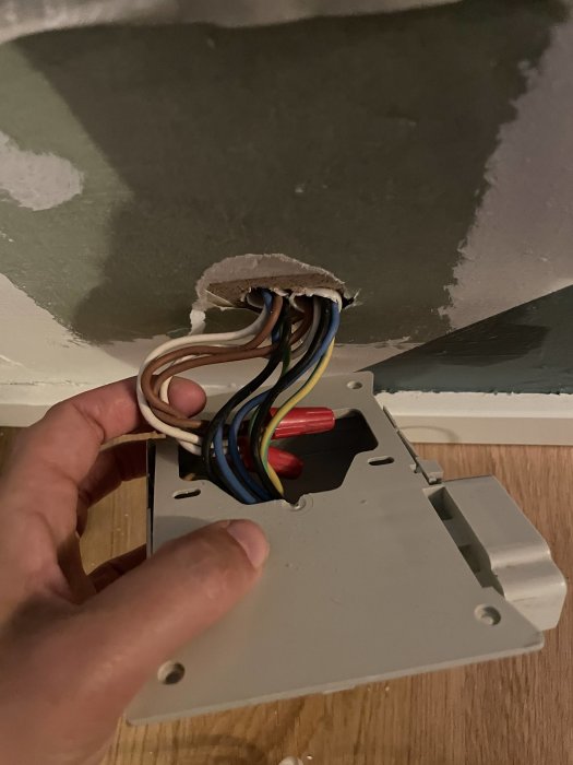 Elektriska kablar och anslutningar synliga efter att ha tagit bort ett element.