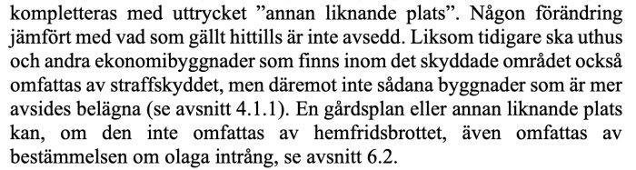 En texturdragning av juridisk text från en proposition som diskuterar straffskydd för ekonomibyggnader och hemfridsbrott.