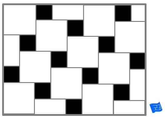 Svartvitt mönster med varierande storlek på fyrkantiga plattor som användaren vill lägga på badrumsgolvet.