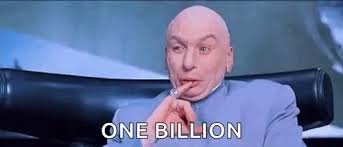 Man i kostym sitter med fingertopparna mot munnen med texten "ONE BILLION" framför sig.