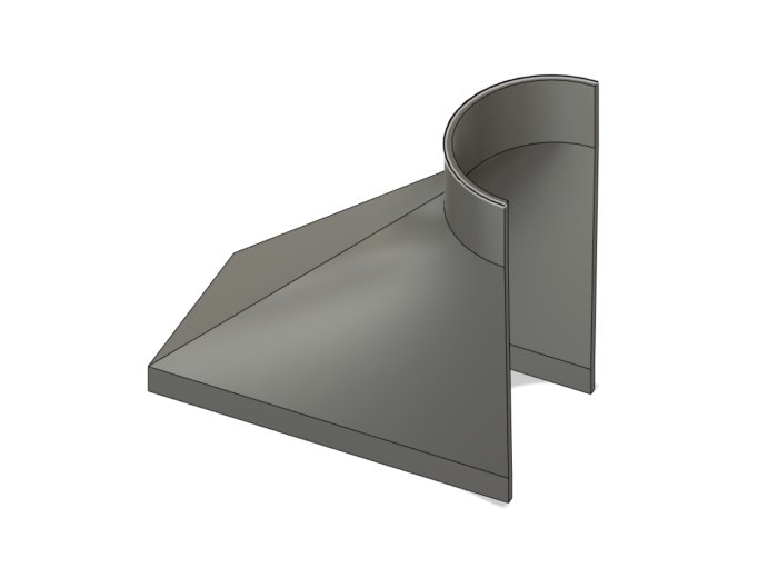 CAD-rendering av en konverteringsdel från runt till rektangulärt ventilationsrör.