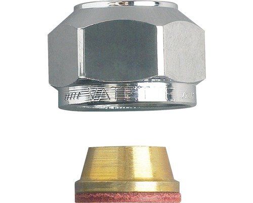 Förkromad Vatette halvkoppling 12mm överst och en stödhylsa nedanför.