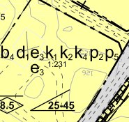 Del av en detaljplan med markerade bokstäver e3 och e4, antyder områdesgränser.