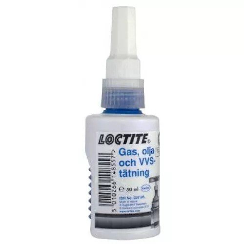 Flaska med Loctite 577 för tätning av gängor mot gas och olja.