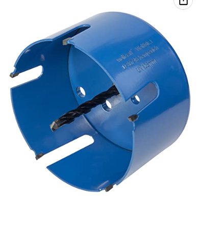 Blå 105mm Multi Hålsåg för installation av FRESH ventil i timmervägg.