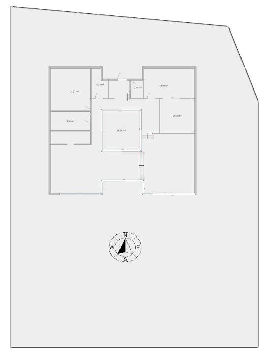 Arkitektonisk ritning av ett planerat 1,5 planshus med detaljerade mått och rumsindelning.