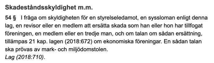 Textutdrag från samfällighetslagen om skadeståndsskyldighet för styrelseledamöter och revisorer.
