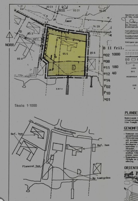 Detaljplan med markerad fastighet, bryggservitut och fria passager mot sjön.