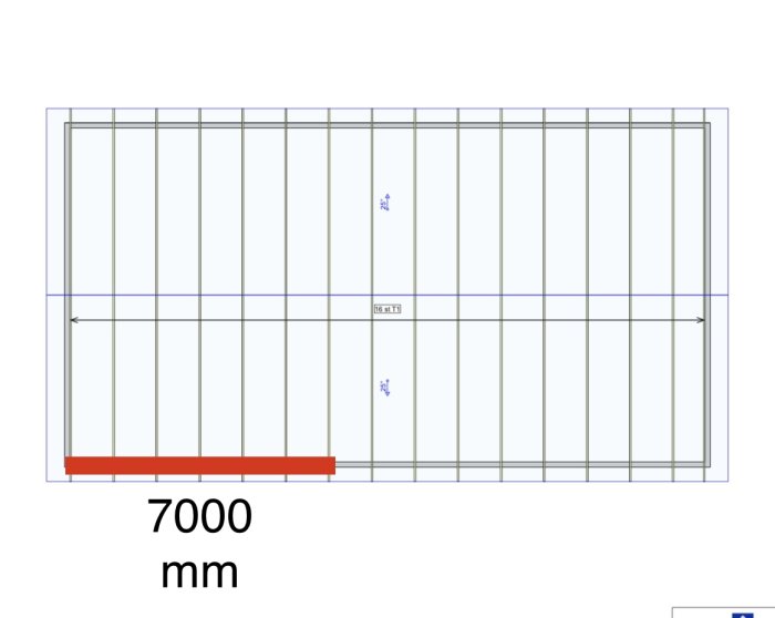 Enkel skiss över byggprojekt med måttangivelser och markerad längd på 7000 mm.