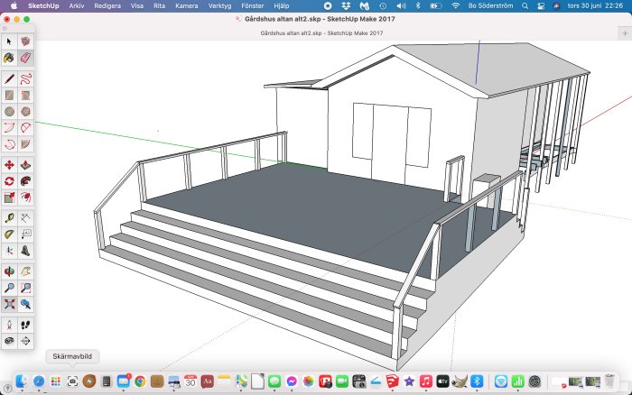 3D-modell av ett hus med altan i SketchUp-programmet.