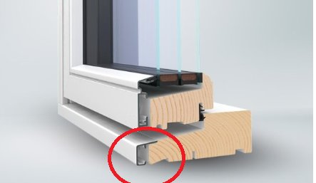 Sektion av fönster med markerad del som visar profil och installationsskikt.