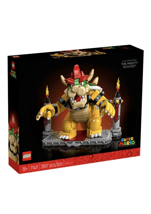 LEGO Super Mario setlåda med Bowser-figur och slottsmiljö, 2807 delar.