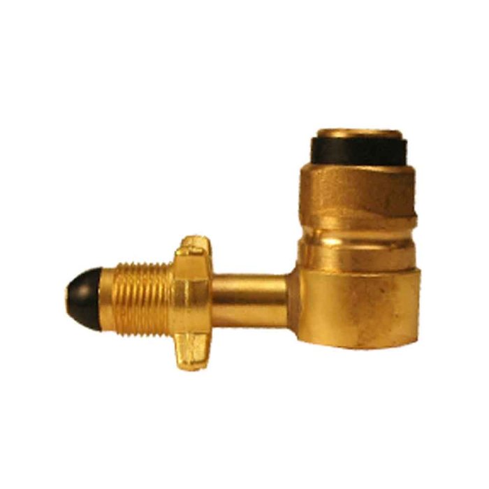 Adapter i mässing för anslutning till svensk kompositbehållare.