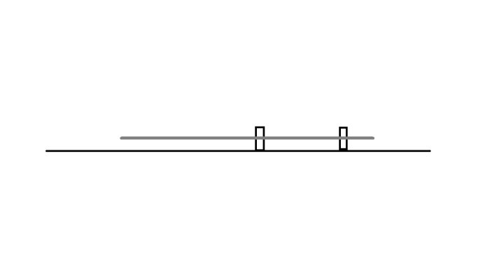 Schematisk illustration av en lång borr monterad mellan två lagerbockar, avsedd för precision.