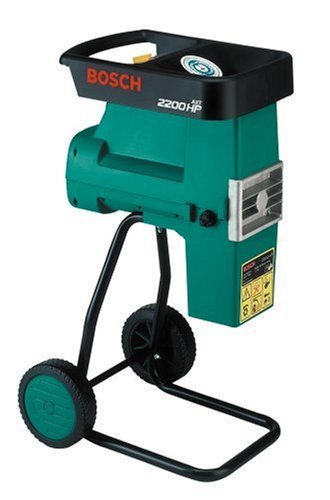 Bosch 2200HP kompostkvarn med hjulställning på vit bakgrund.