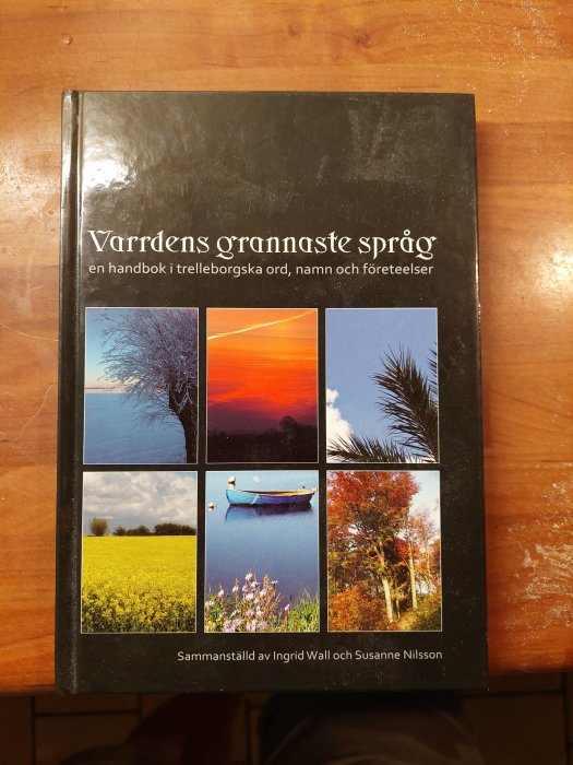 En handbok med titeln "Världens grannaste språg" med bilder av natur och landskap på omslaget.