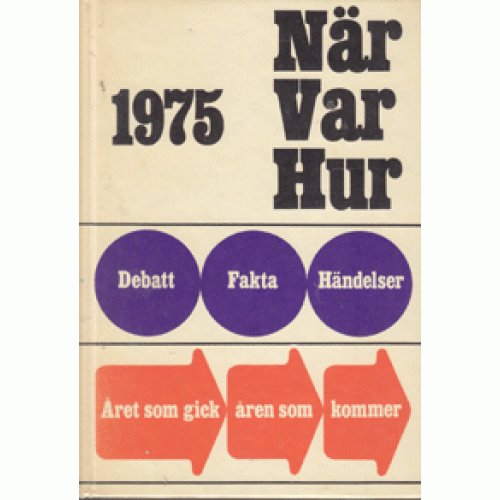 Uppslagsverk med titeln "När Var Hur 1975" med kategorimarkörer för Debatt, Fakta, Händelser.