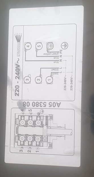 Elkopplingsschema för spishäll med beteckningar och elektriska symboler.