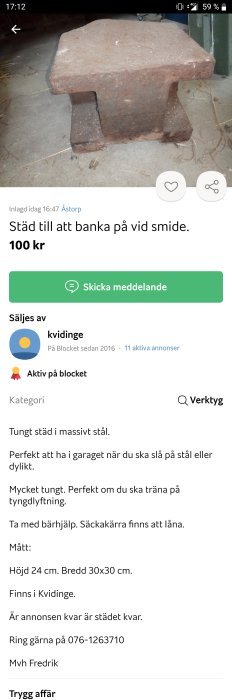 Använd städ av massivt stål i en verkstadsmiljö, lättrostad yta, till salu.