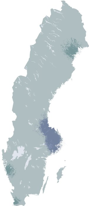 Abstrakt illustration av en täckningskarta, troligen för mobilnätverk, över områden med varierad täckningsgrad.