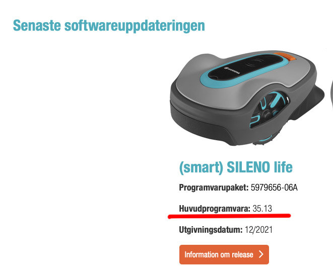 Gardena smart Sileno Life 700 robotgräsklippare och info om senaste programvaruversion 35.13.