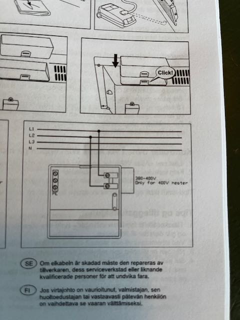 Svartvit instruktionsbild som visar steg för att koppla en elektrisk installation.