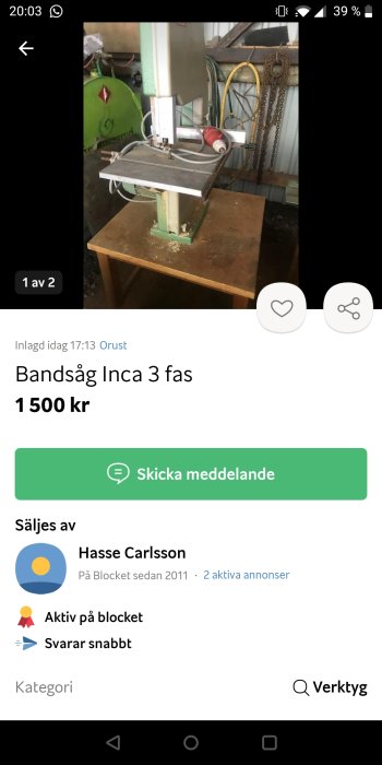 Udda Inca rikthyvel i en verkstadsmiljö, till salu i Sverige.