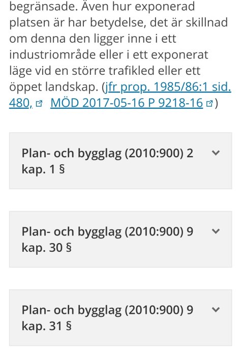 Skärmdump av diskussionsforum med text om bygglov och referenser till Plan- och bygglagen.