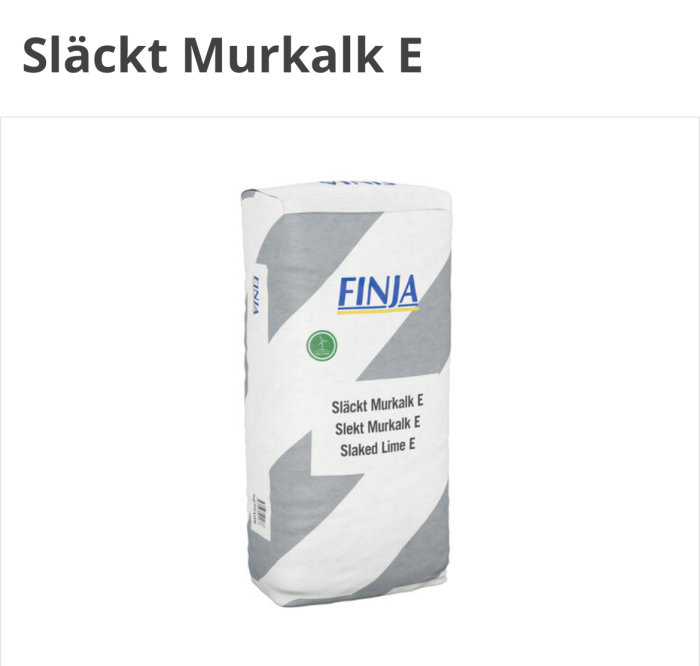 Säck med släckt murkalk E från Finja mot vit bakgrund.