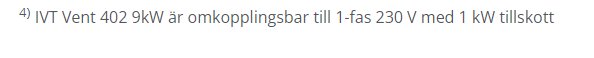 Skrivet forummeddelande om att IVT Vent 402 värmepumpsinställningar kan ändras för enfas och tillskott på 1 kW.