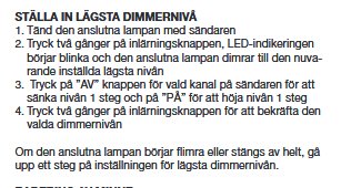 Instruktioner för inställning av lägsta dimmernivå från en bruksanvisning.