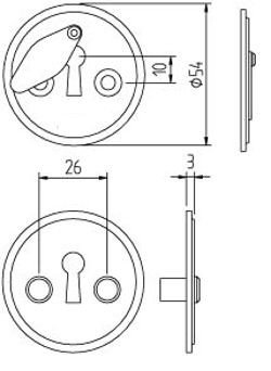 Teknisk ritning av nyckelskylt 5311 med angivna mått inklusive en diameter på 54mm.