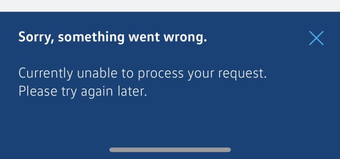 Felmeddelande på skärm: "Sorry, something went wrong" från We Connect-appen.