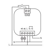 Schematisk ritning av en elektrisk anslutning för en apparat med märkningar för L, N och jordning.