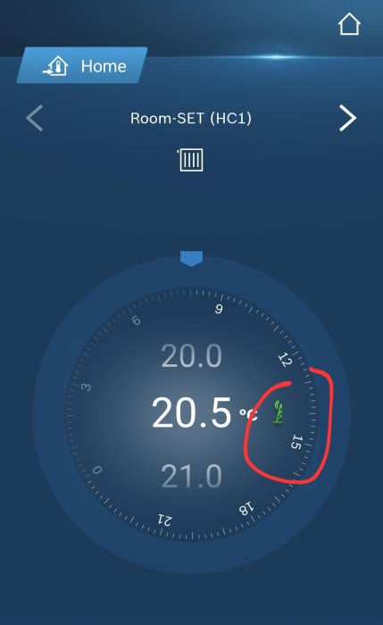 Skärmavbild av IVT Anywhere-app med inställning av rumstemperatur, markerad adaptive price-funktion.