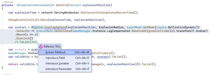 Programkod i en IDE med contextmeny för "Refactor This" och alternativ som "Extract Method".