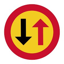 Svensk vägtrafikskylt B6 för mötande trafik.