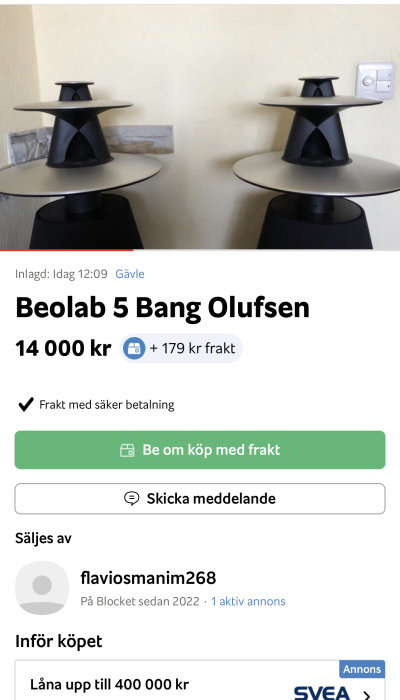 Bang & Olufsen Beolab 5 högtalare till salu.