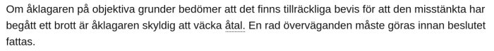 Skärmbild av ett textinlägg som diskuterar åklagarens bedömning om tillräckliga bevis för att väcka åtal.