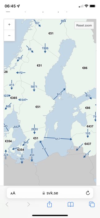 Karta med elektricitetsflöden i Sverige som visar frånvaron av polenkabel i SE4-regionen.