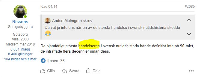 Skärmbild av ett foruminlägg av användaren Nissens där en konversation diskuteras med citat från AndersMalmgren.