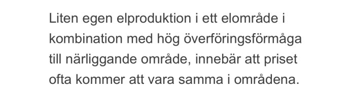 Skärmdump av ett textinlägg om konsekvenser av ökad överföringskapacitet för elpriser mellan elområden.