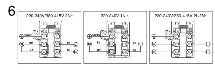 Tre diagram som visar olika sätt att koppla en perilexkontakt för en SIEMENS EU611BEB2E iQ100 spishäll.