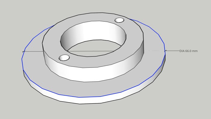 3D-modell av en adapter för eluttag, designad för 3D-utskrift, med måttmarkeringar.