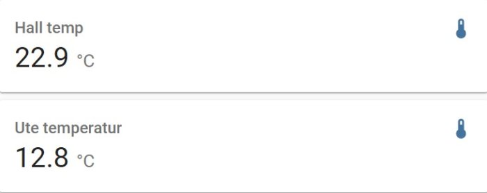 Digitala termometrar visar inomhustemperatur på 22.9°C och utomhustemperatur på 12.8°C.