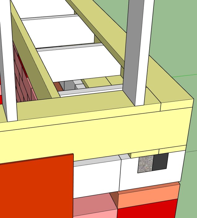 Illustration av en byggkonstruktion med träreglar monterade på en betongränna.