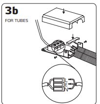 Illustration av installation av rörfäste med tillbehör och detaljerad vy av rörkoppling.