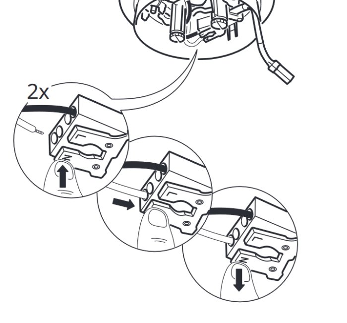 Illustration av elektrisk installation utan jordanslutning för armatur.