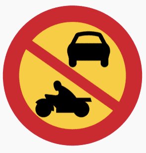 Förbudsskylt som visar ingen bil- eller motorcykeltrafik.