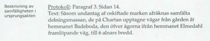 Utdrag ur historiskt dokument med text från protokoll paragraf 3 om markanvändning från år 1845.